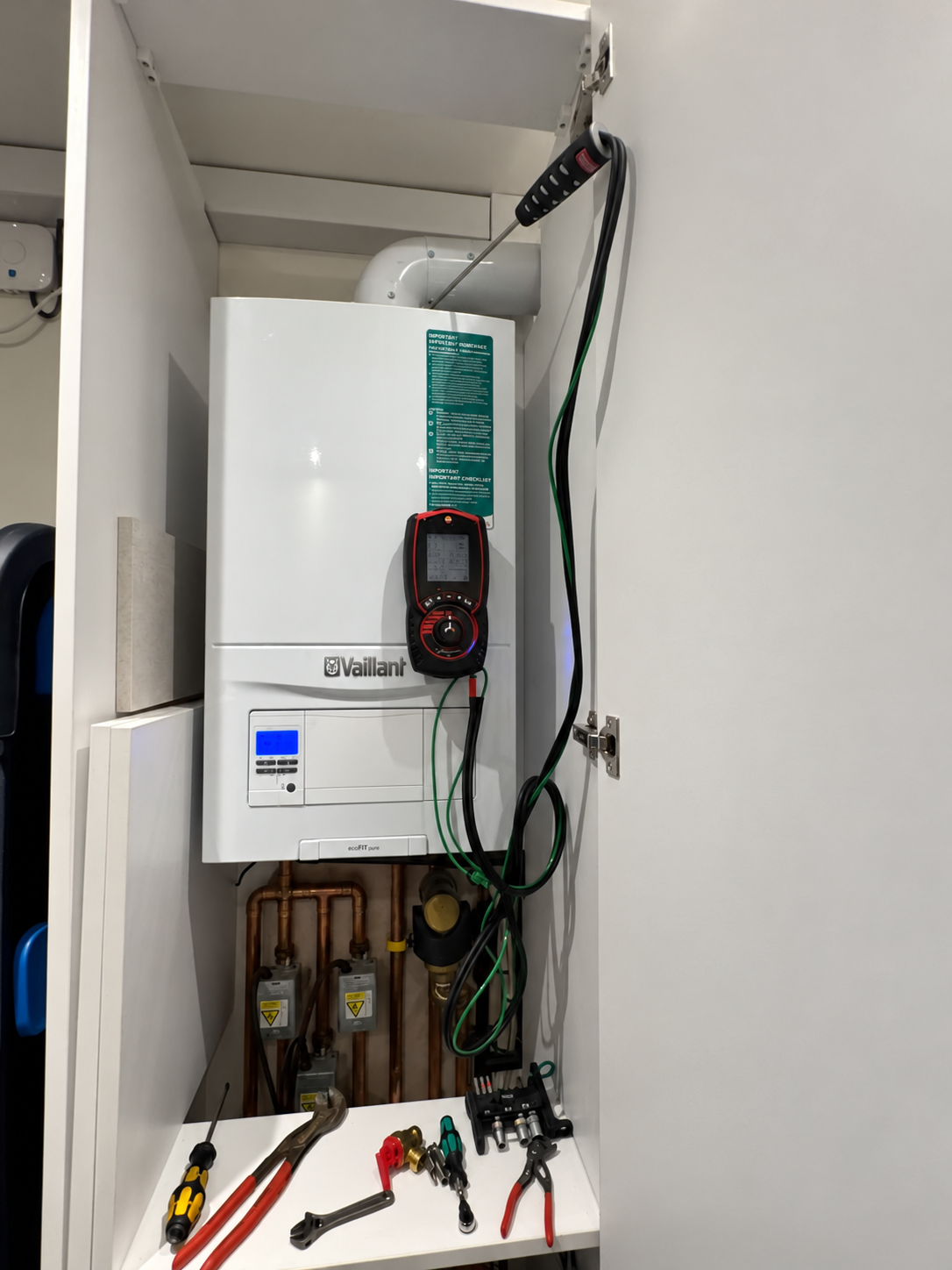 Mechanical plumbing equipment undergoing diagnostic testing